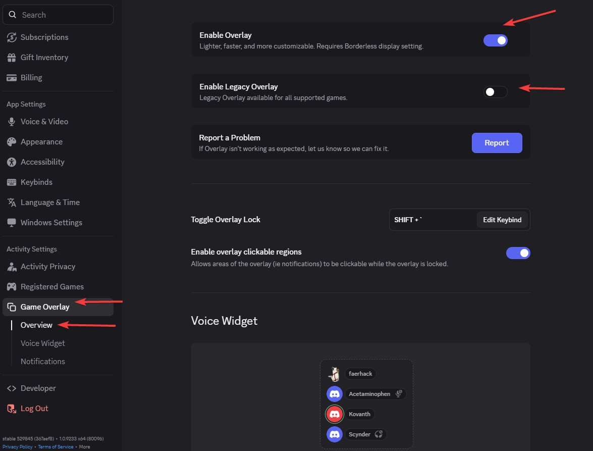 Включение Discord Game Overlay